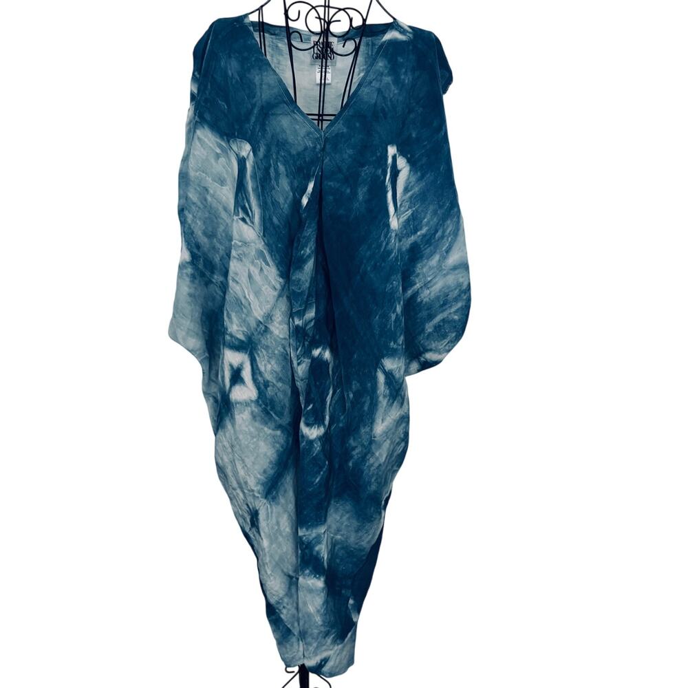 Prairie Underground Silk Hemp Hand Tie Dyed Shibori Dress Split Kimono Sleeve - Picture 6 of 12